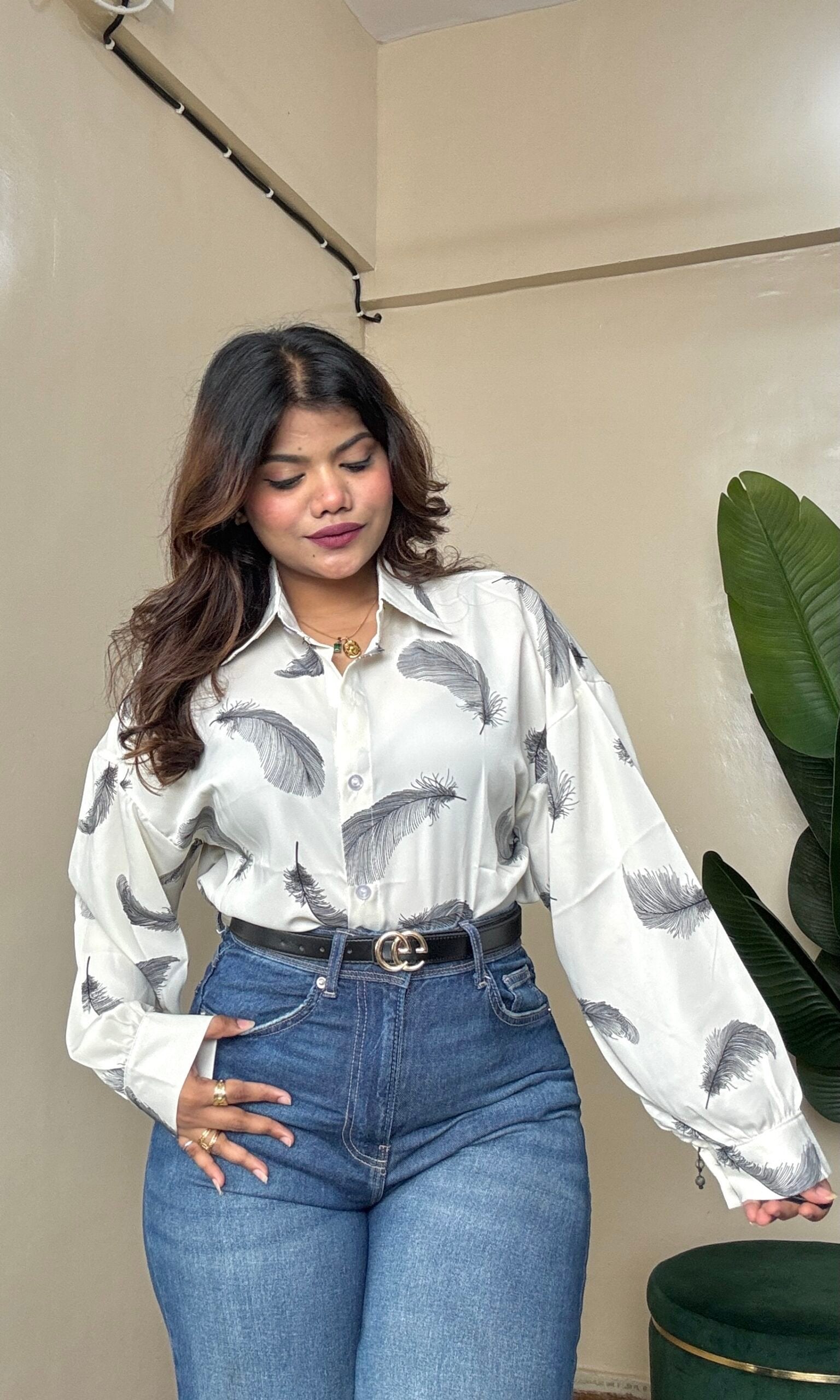 White Leaf Printed Shirt