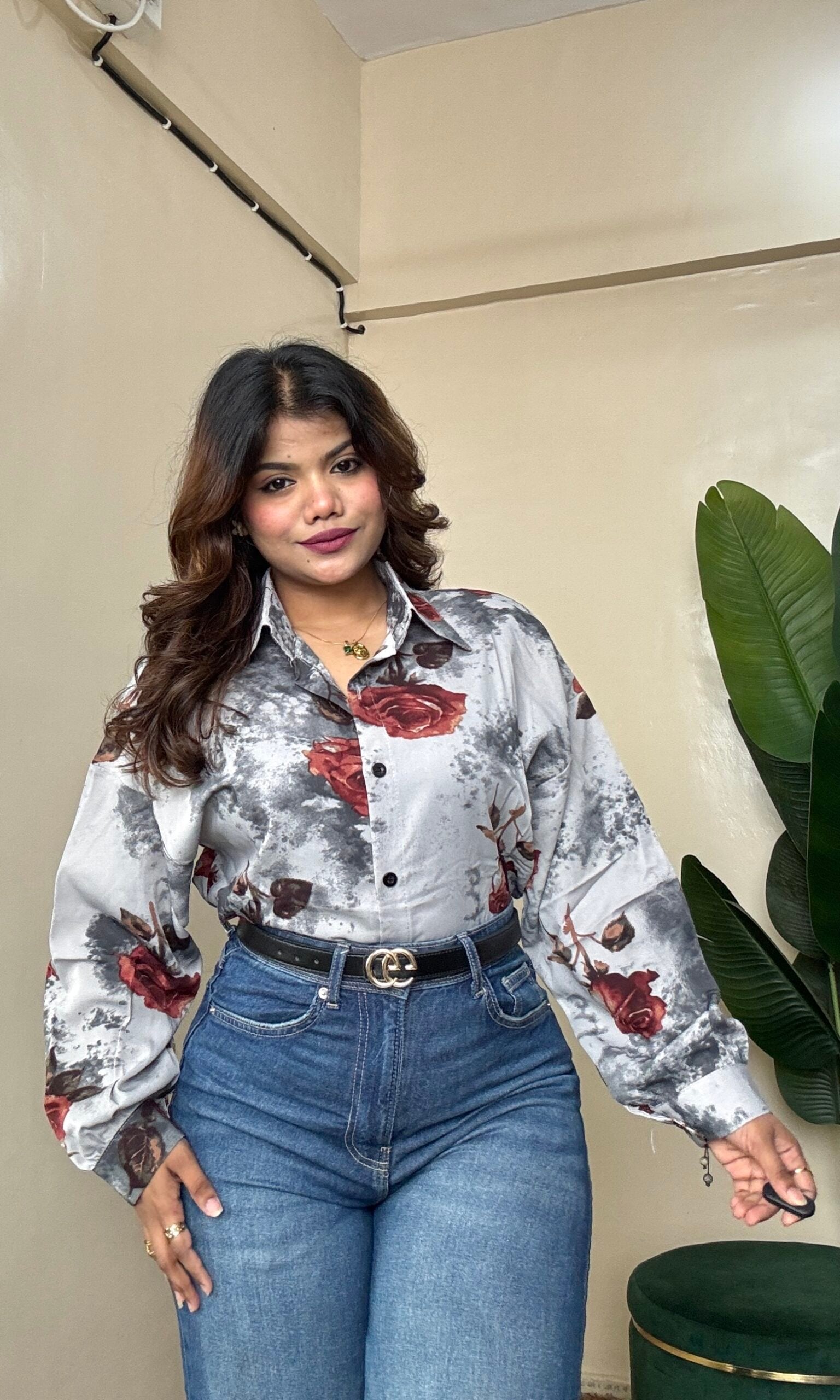 Grey Floral Printed Shirt