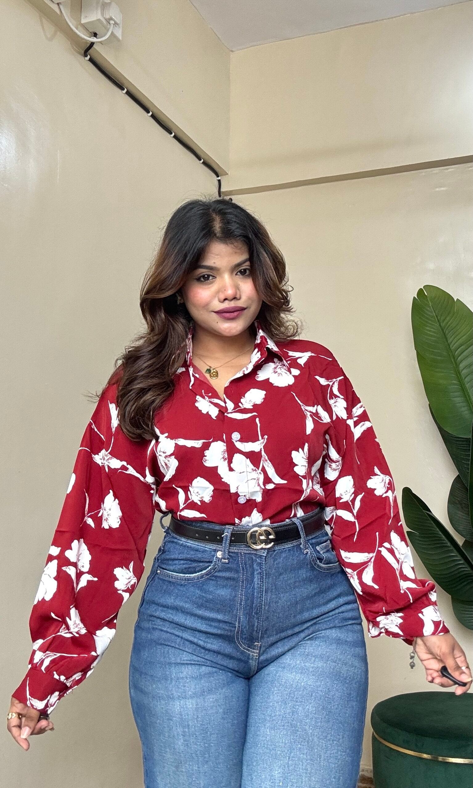 Red Floral Printed Shirt