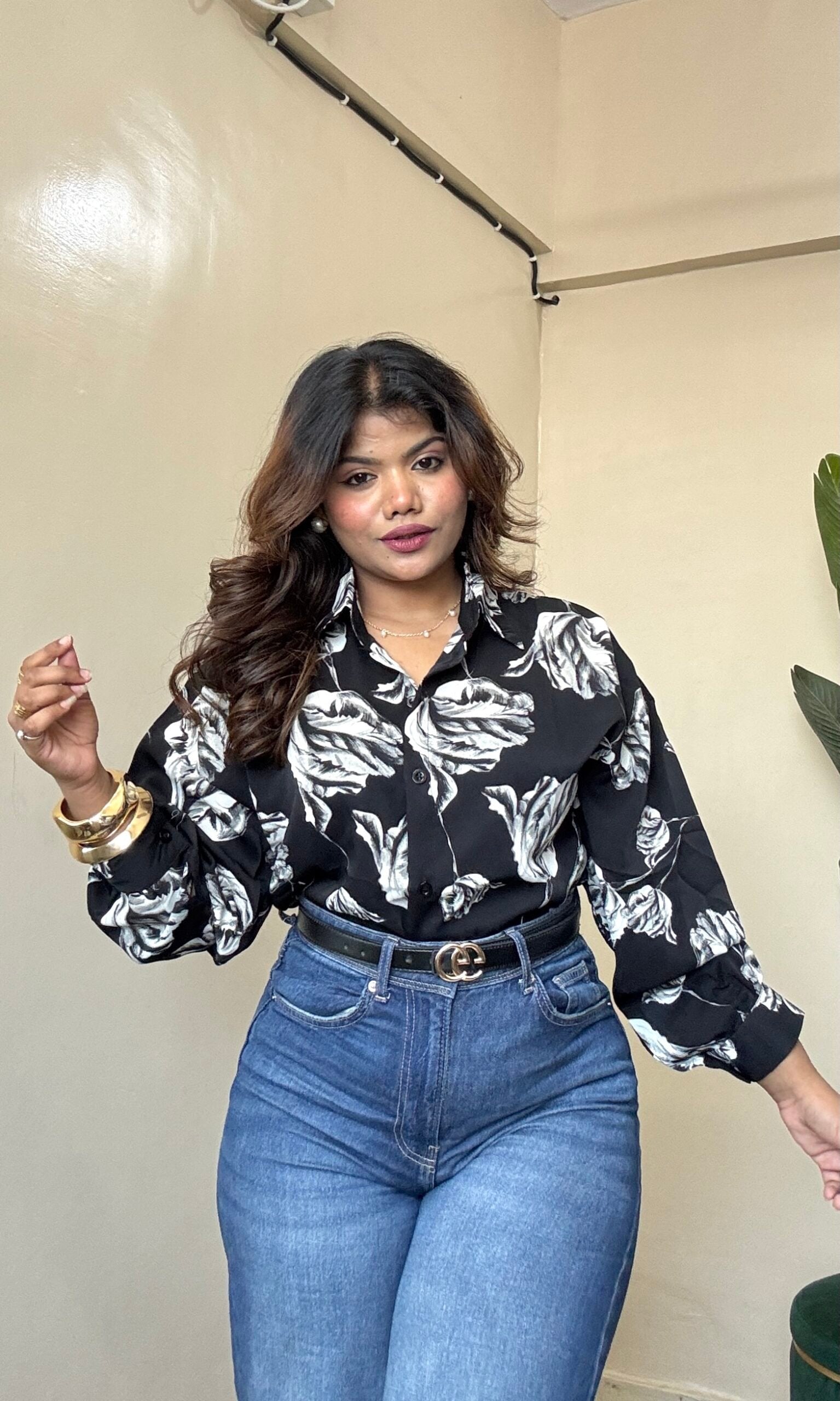 Black Floral Printed Shirt
