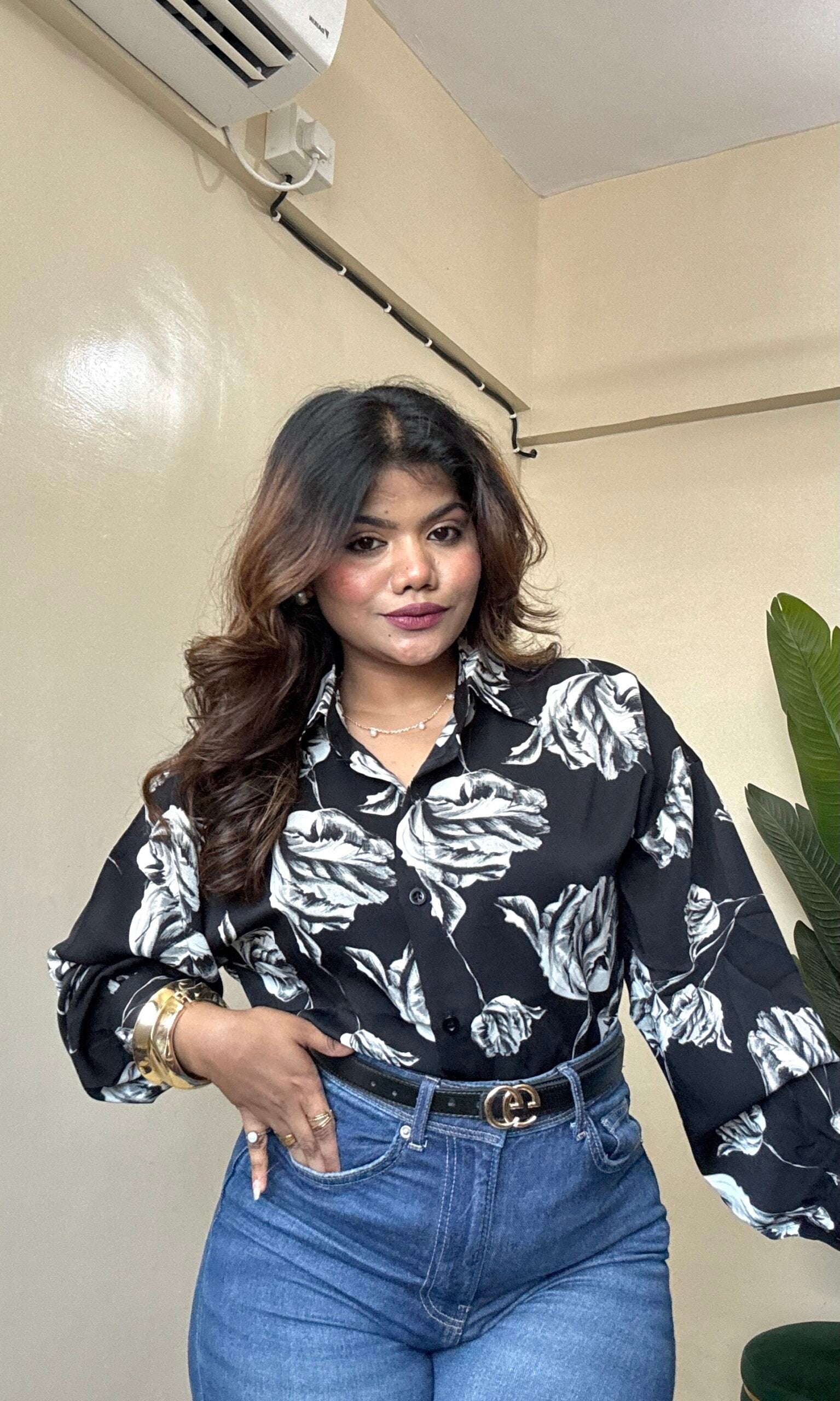 Black Floral Printed Shirt