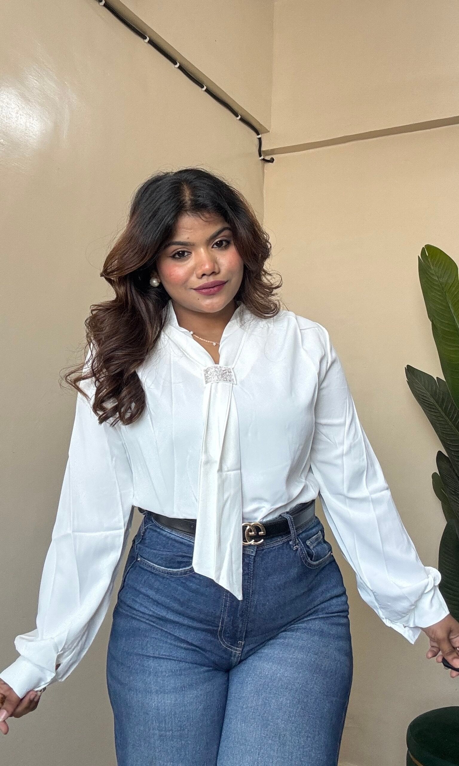 White Full Sleeve Shirt (Free Size: 34-38 Bust)