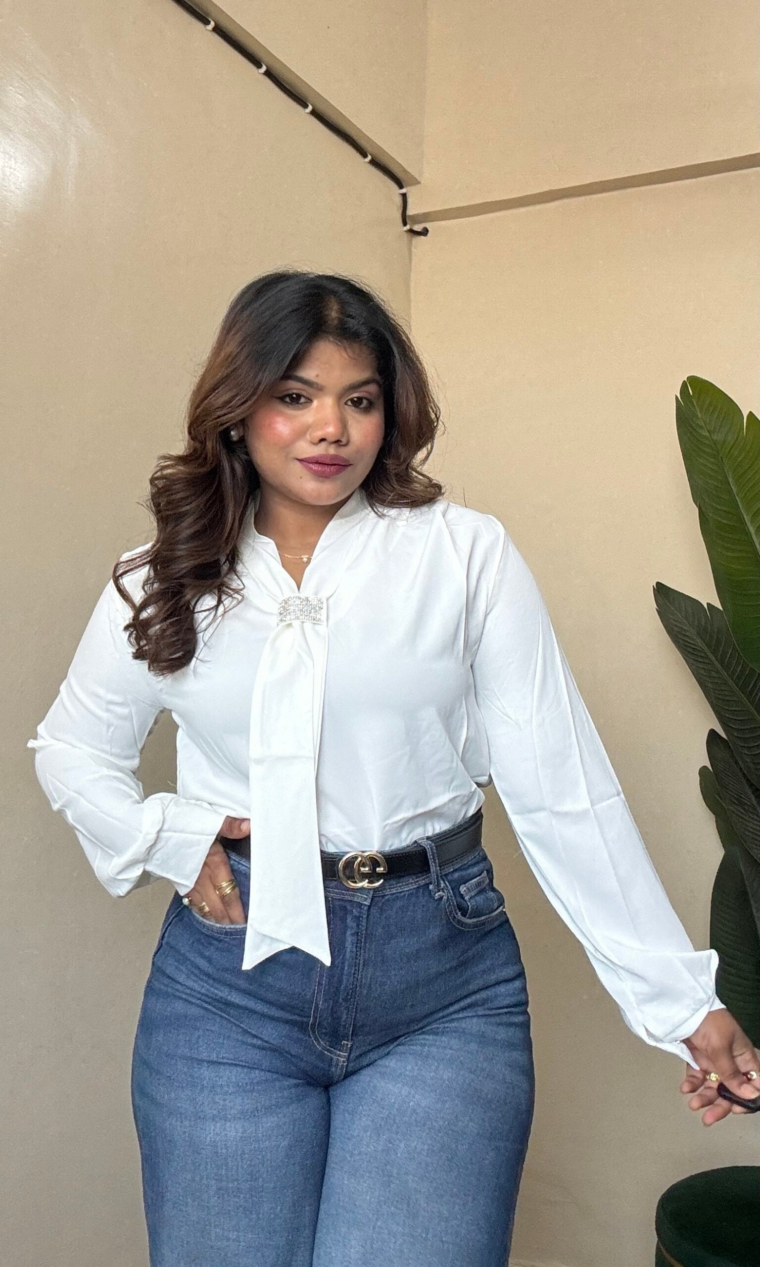 White Full Sleeve Shirt (Free Size: 34-38 Bust)