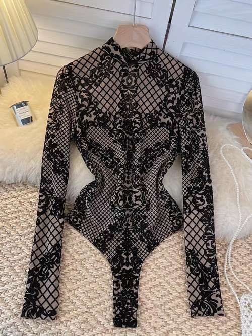 Barque Print Mesh Bodysuit
