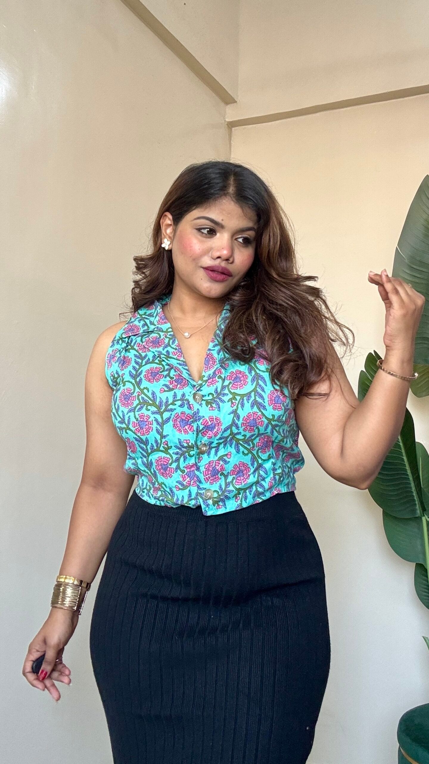 Teal Blue Floral Waist-Coat
