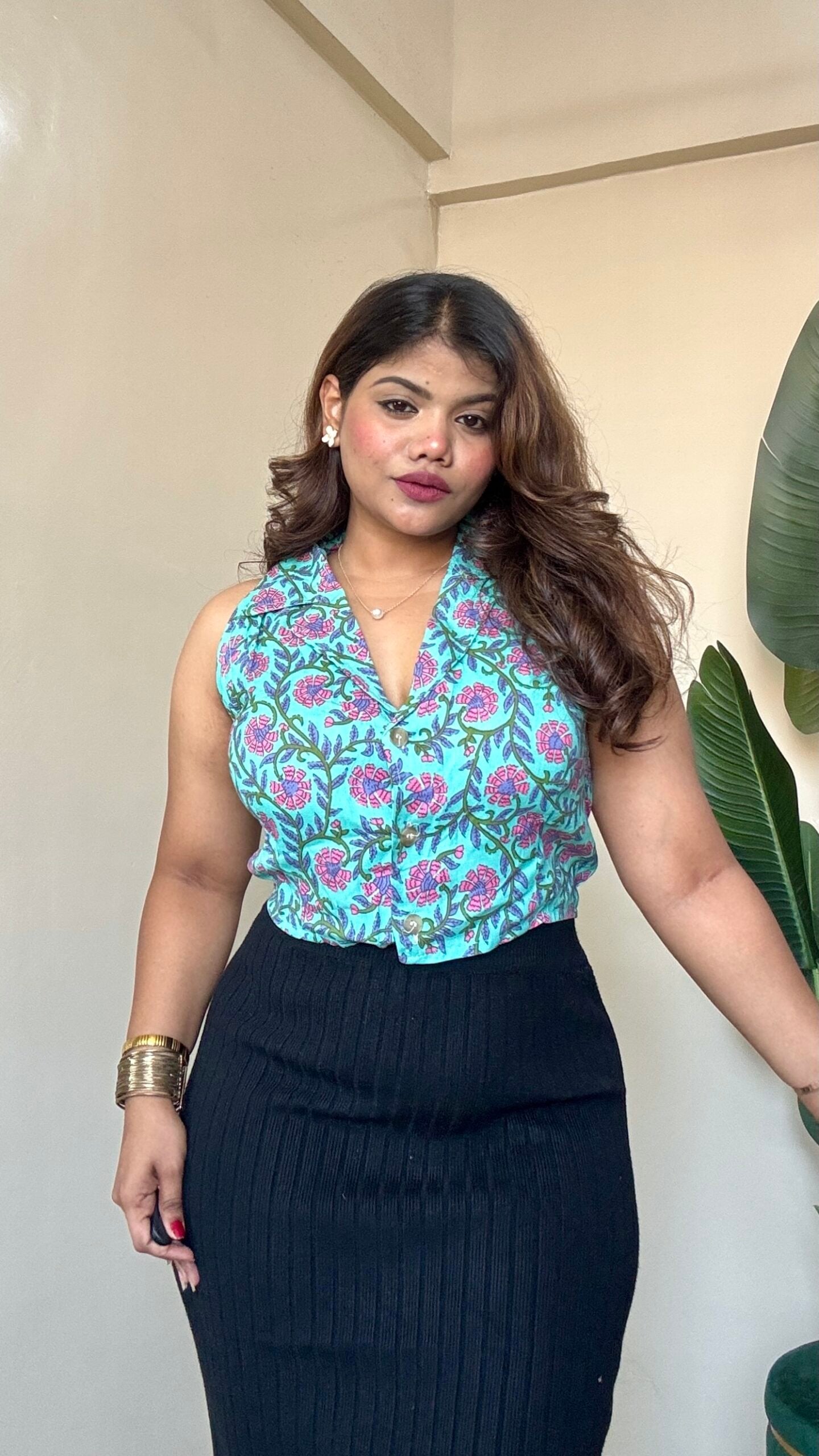 Teal Blue Floral Waist-Coat