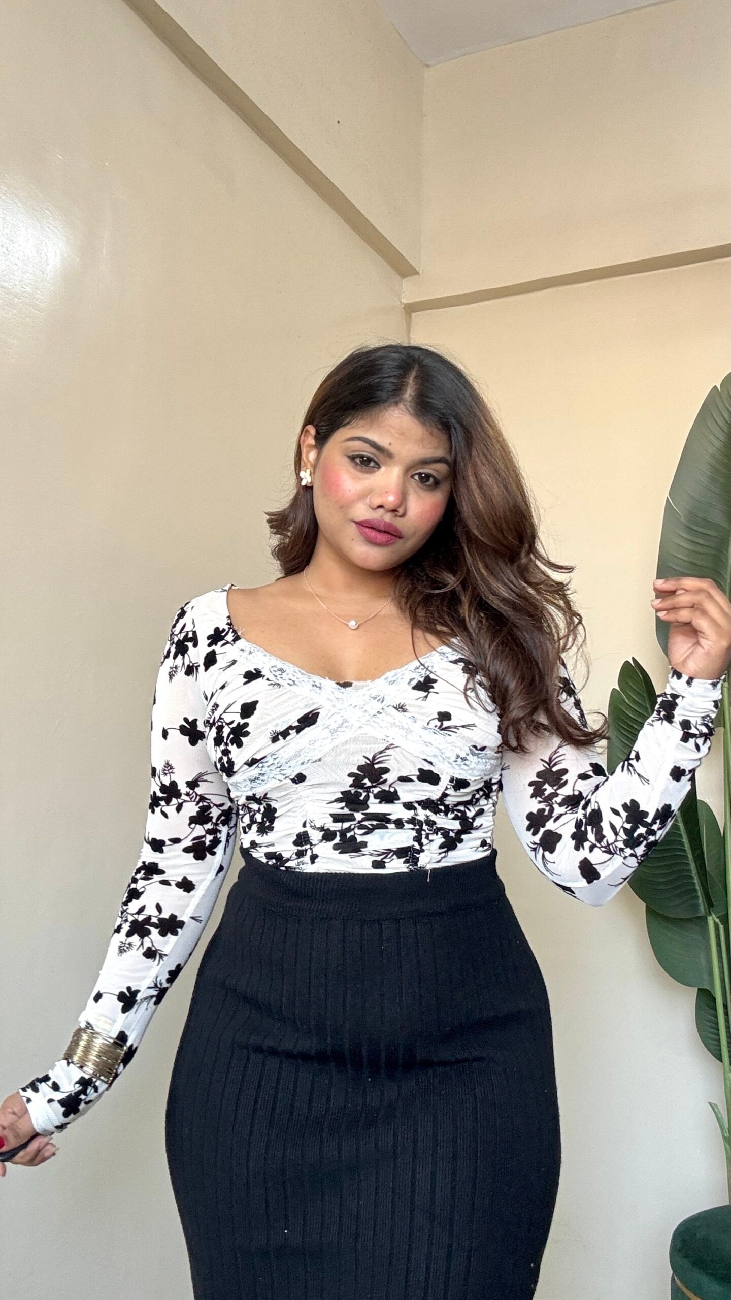 Floral Barque Print Mesh Top