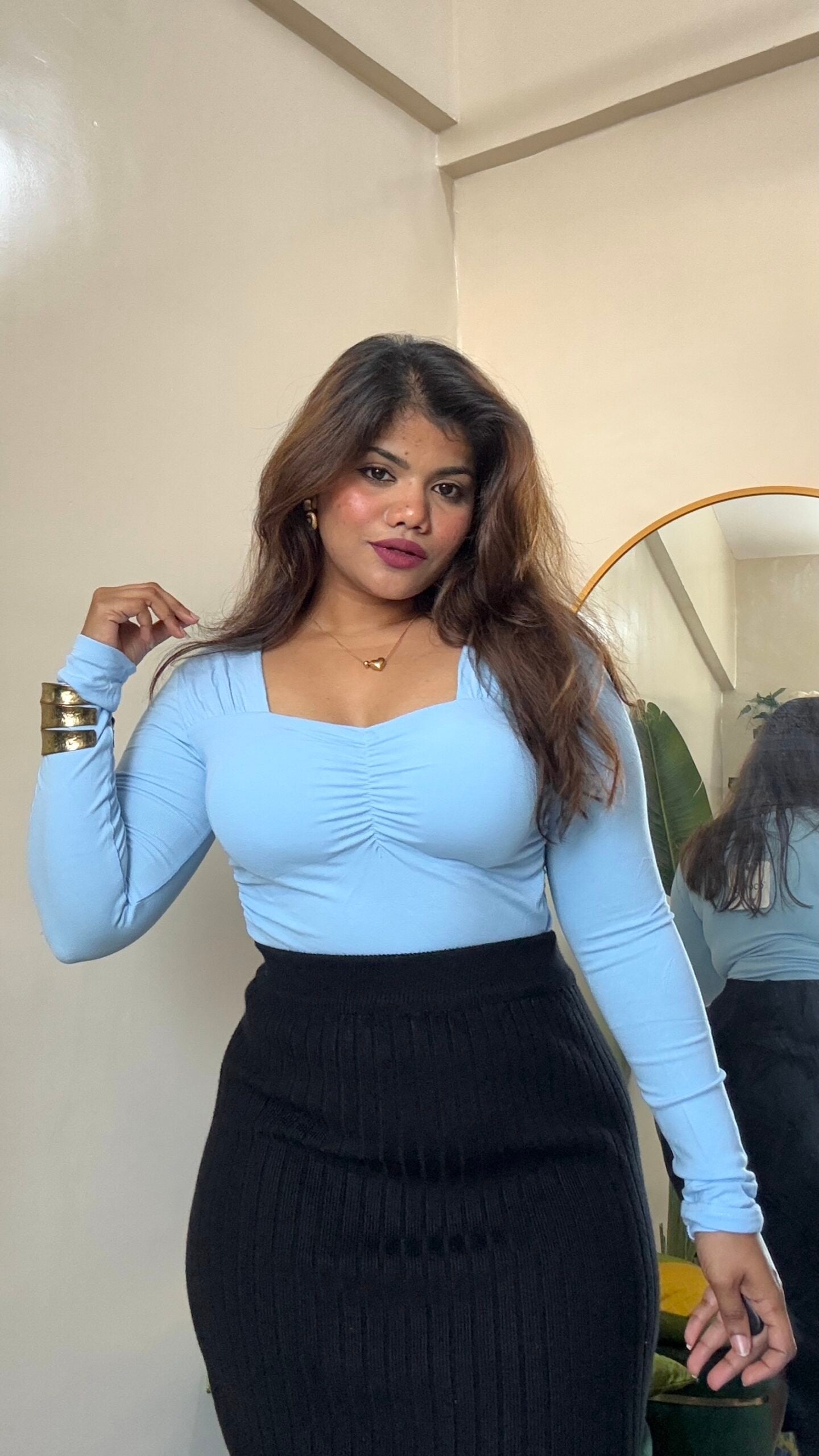 Blue Sweetheart Neck Ruched Padded Top