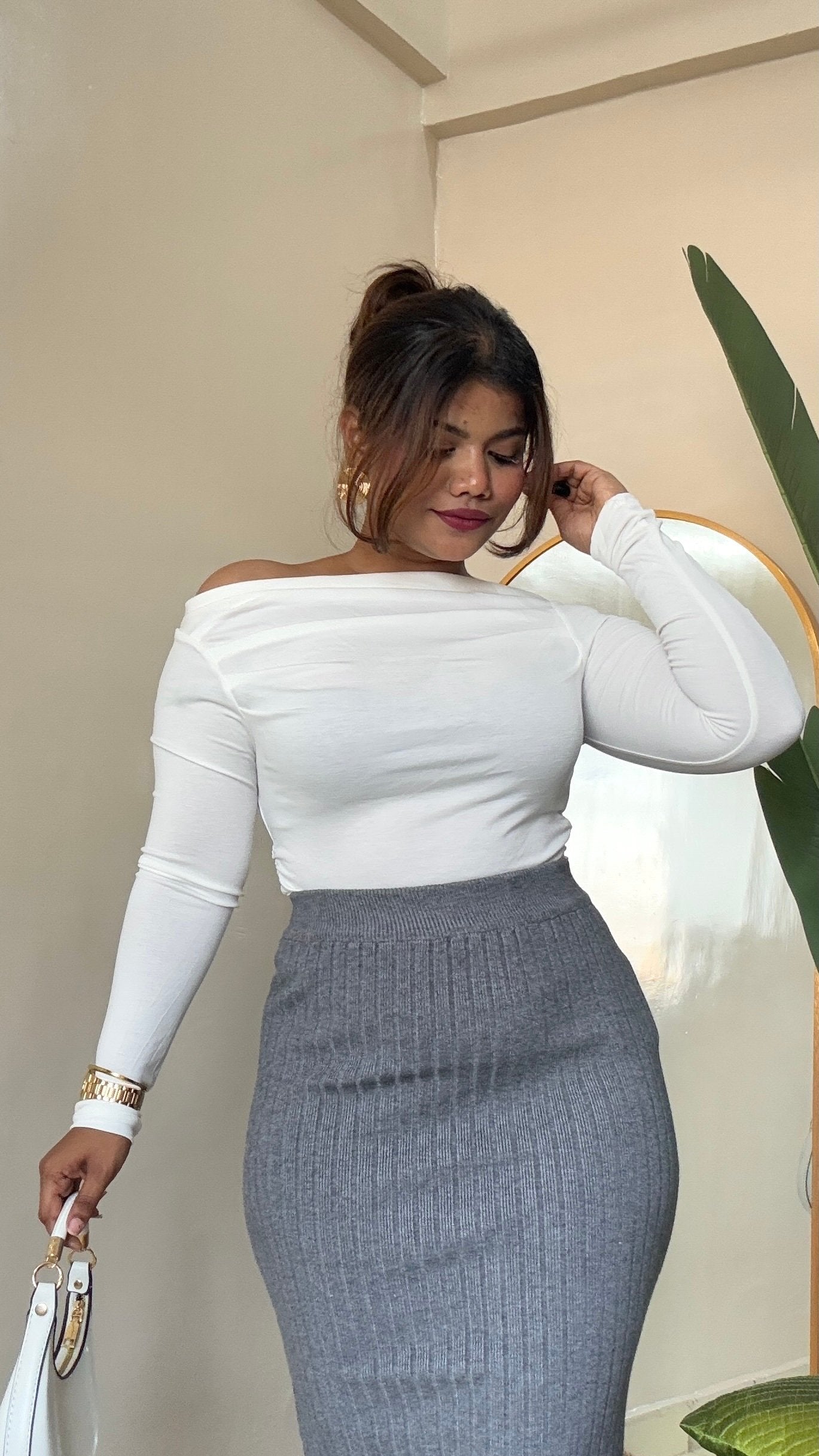 White Ruched Full Sleeve Top #9795