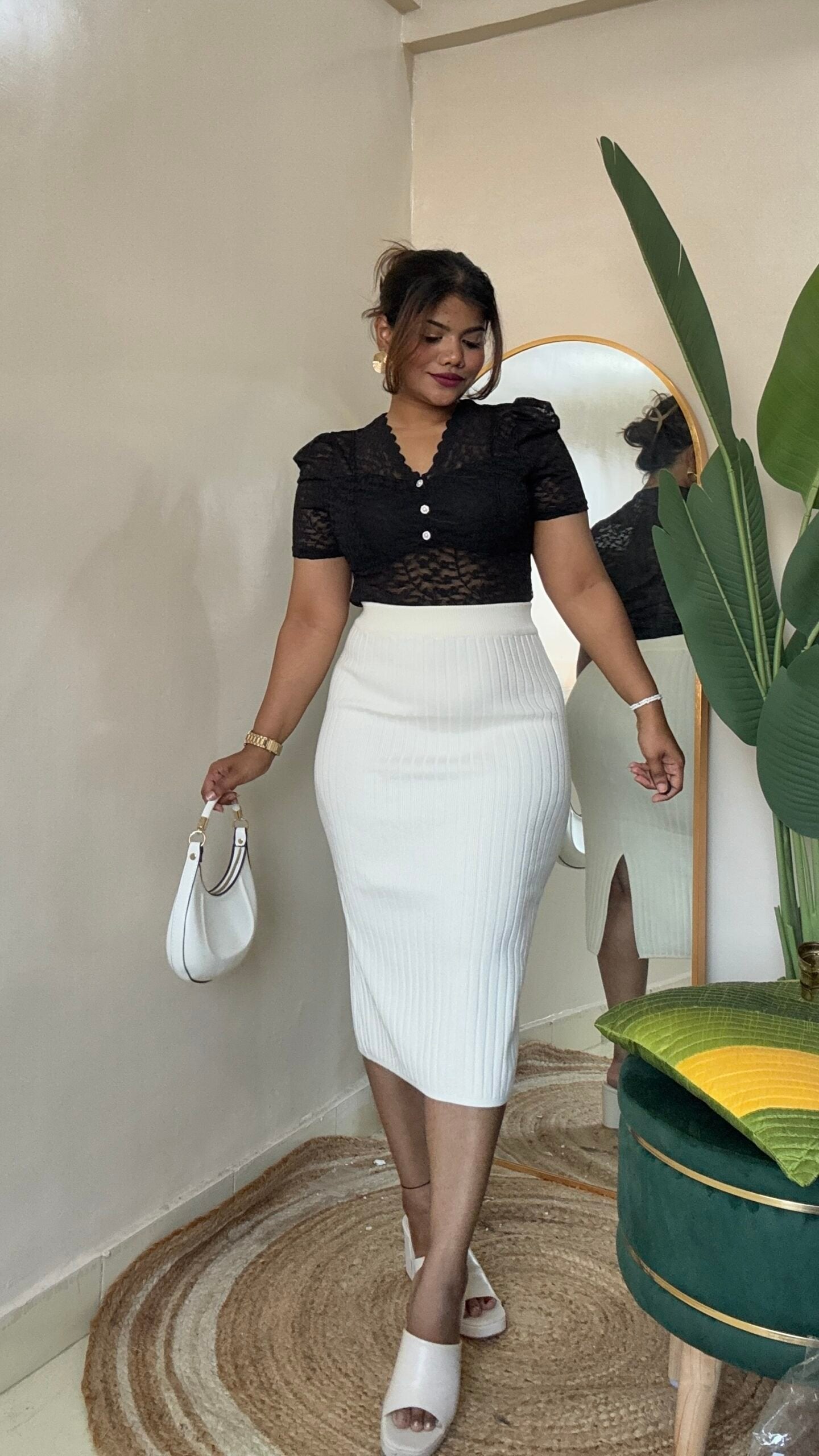 White Bodycon Ribbed Skirt (Free Size)