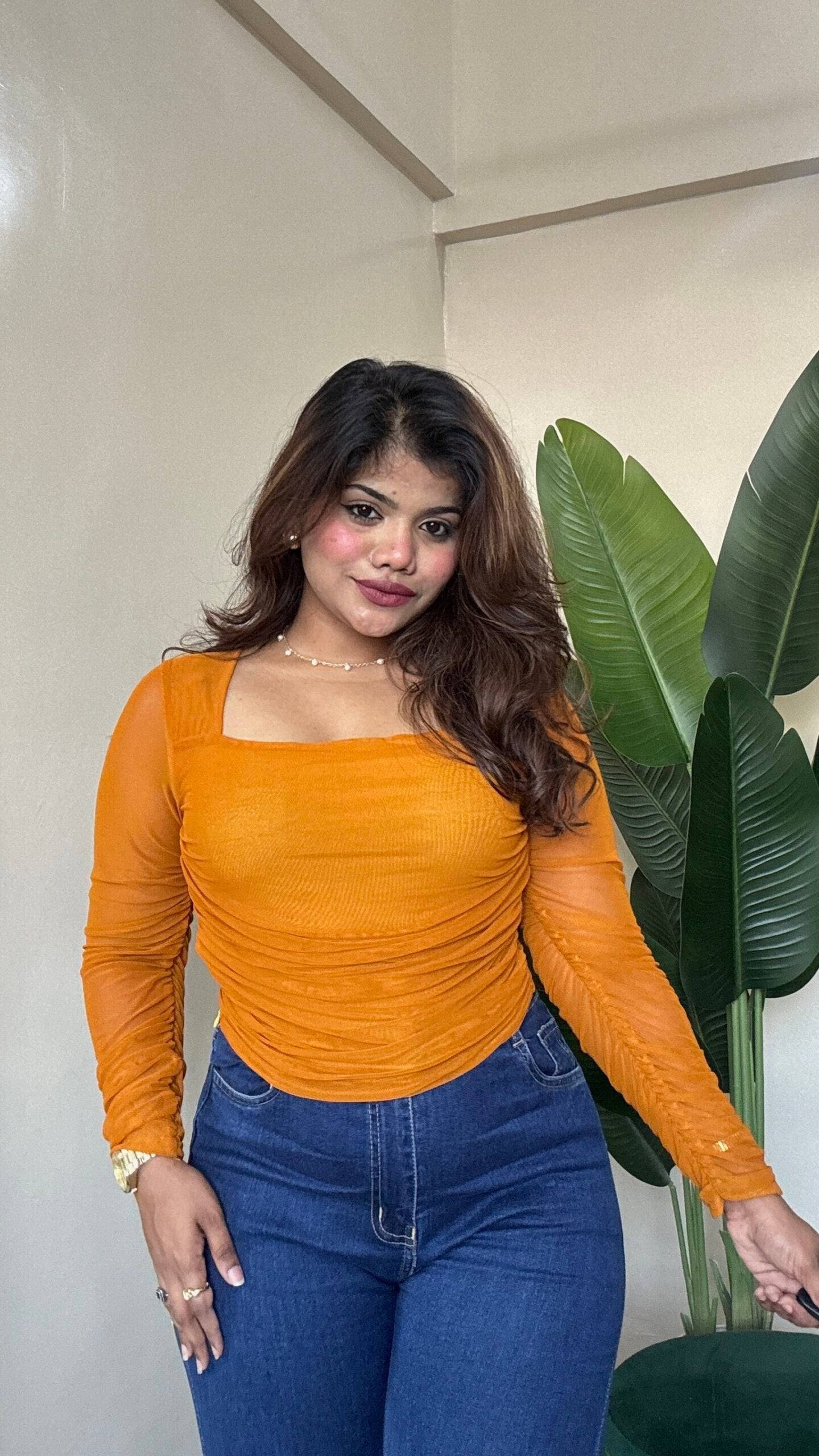 Rusty Ruched Mesh Top