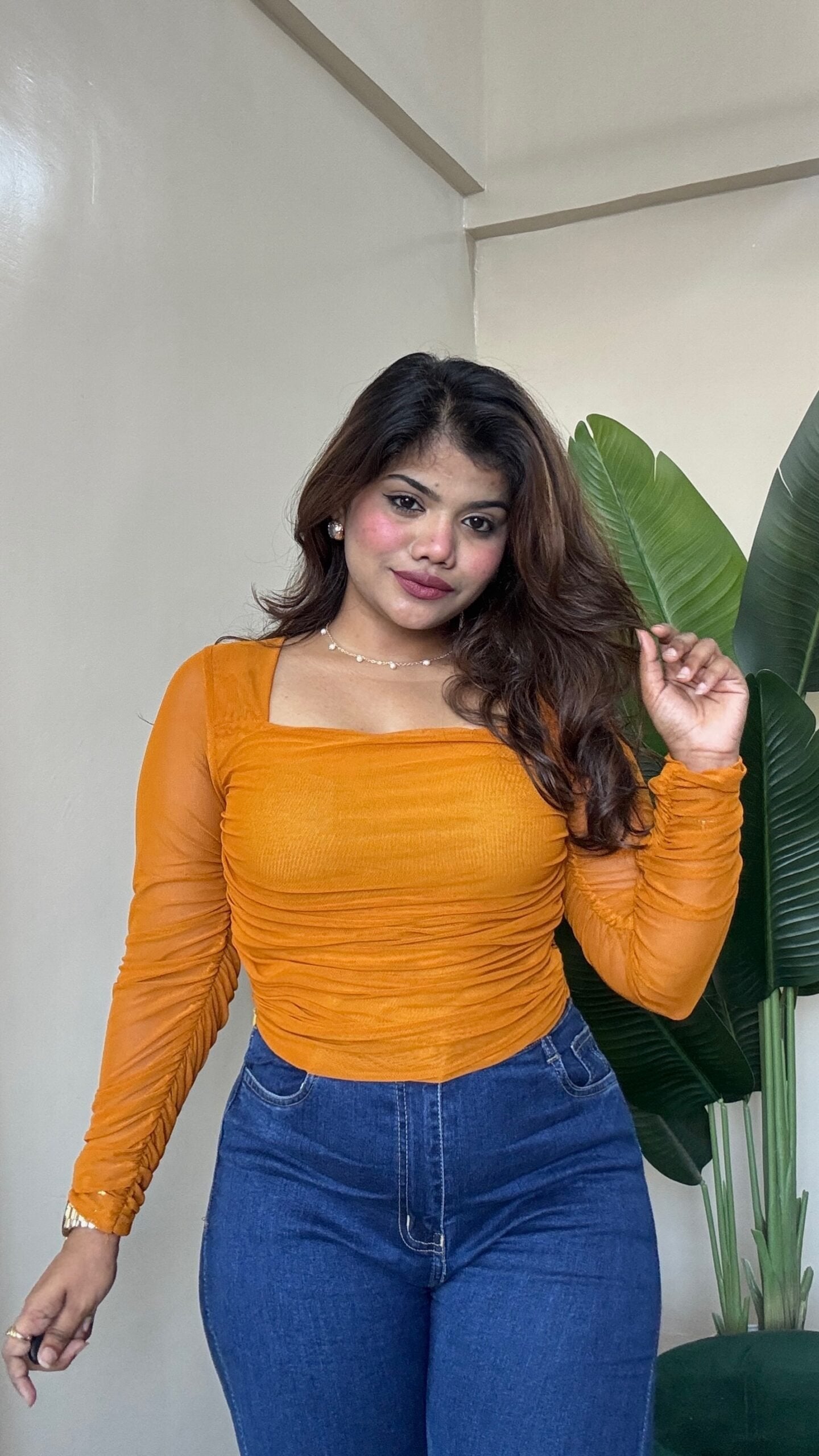 Rusty Ruched Mesh Top
