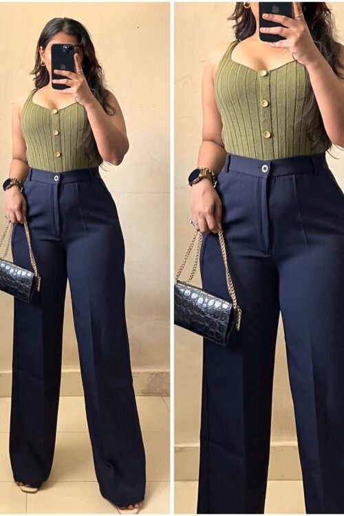 Korean Navy Blue High Waist Trouser