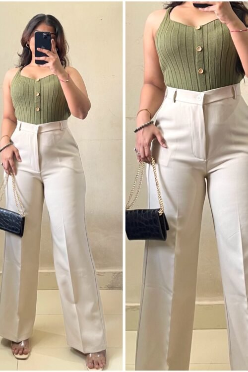 Korean Beige High Waist Trouser