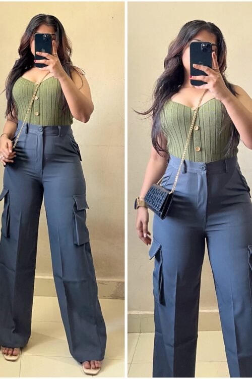 Korean Dark Grey High Waist Cargo