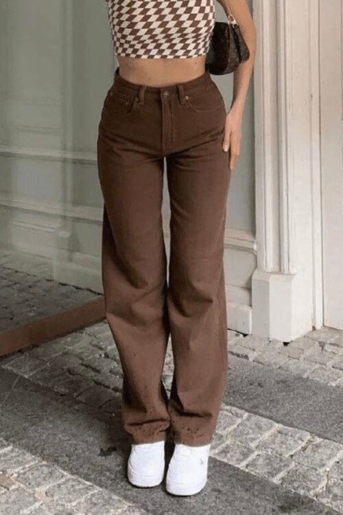 Brown High Waist Wide Leg Denim