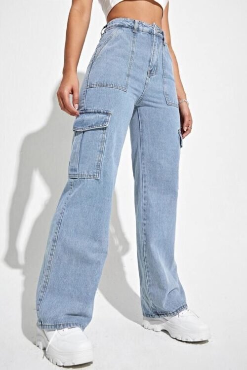 Light Blue High Waist Cargo Denim