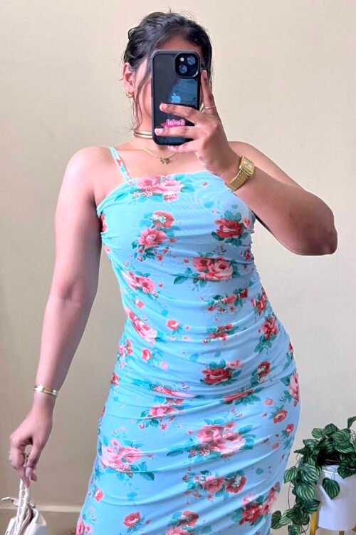 Blue Floral Mesh Dress