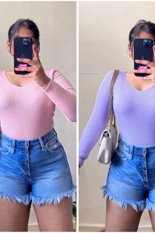 Lavender & Pink V Neck Ribbed Combo