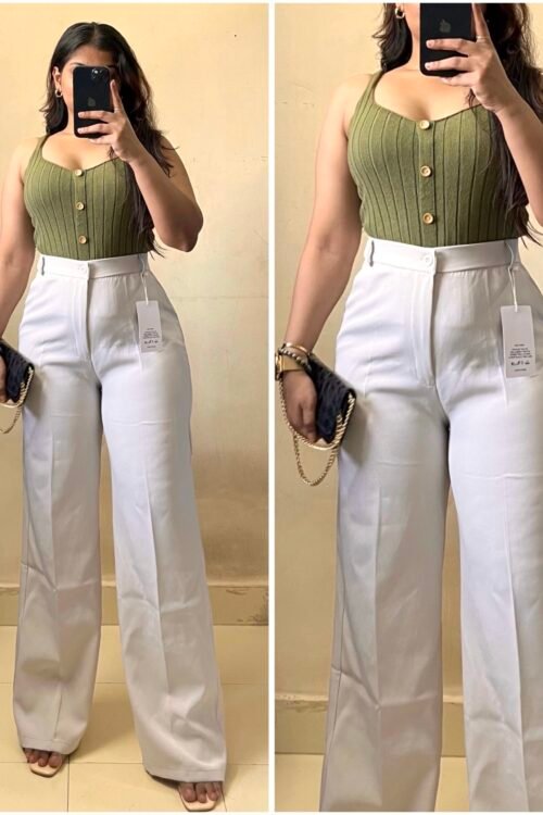 Korean Off-White High Waist Trouser