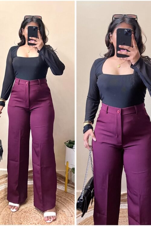 Korean Wine Colour High Waist Trouser