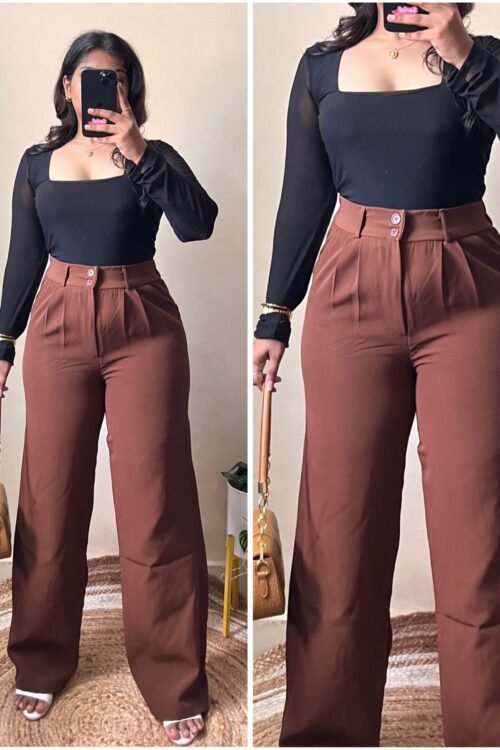 Korean Rust Double Button High Waist Pant