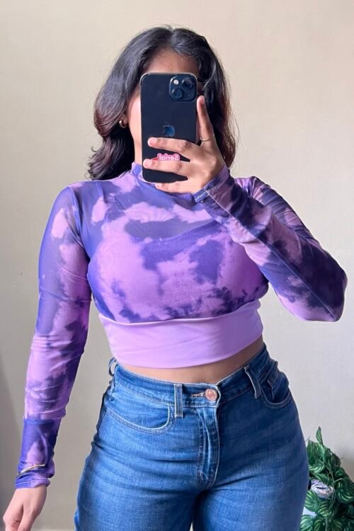 Purple Marble Print Mesh Top With Attached Inner (Free Size 34-38 Bust)