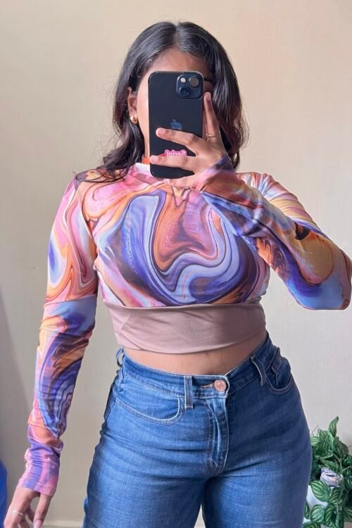 Multicoloured Mesh Top With Attached Inner (Free Size : 34-38 Bust)