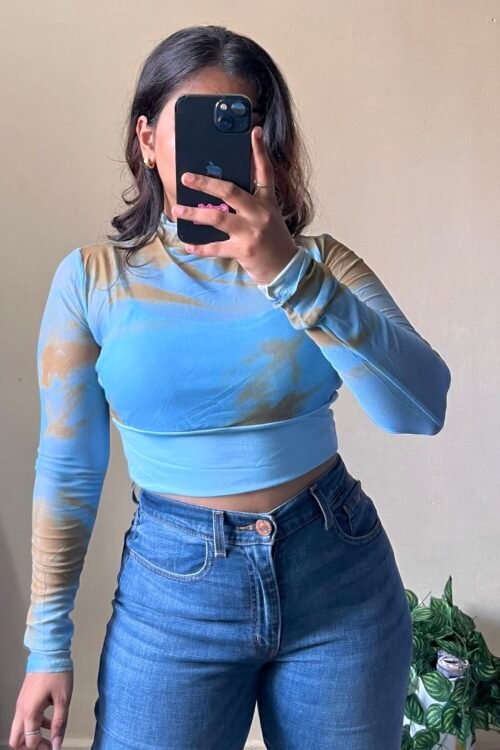 Blue Marble Print Mesh Top (Free Size 34-38 Bust)