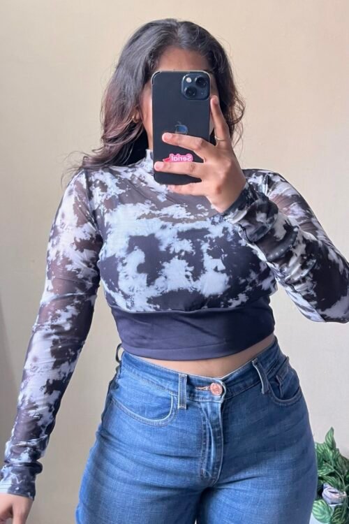 Black White Marble Print Mesh Top (Free Size 34-38 Bust)