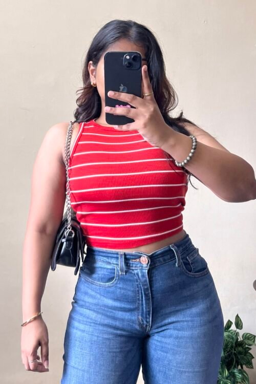 Red Striped Crop Top (Free Size Upto 34 Bust)