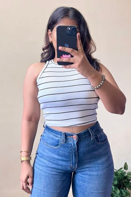 White Striped Crop Top (Free Size Upto 34 Bust)