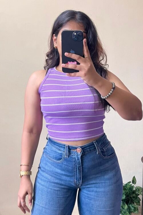 Lavender Striped Crop Top (Free Size Upto 34 Bust)