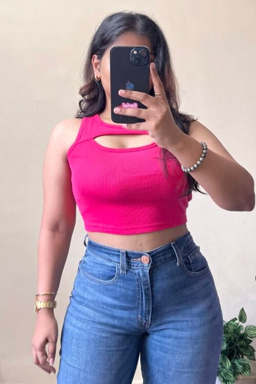 Hot Pink Cut-Out Cami Top (Free Size Upto 36 Bust)