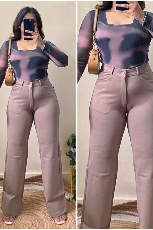 Brown Khaki High Waisted Straight Fit Pant