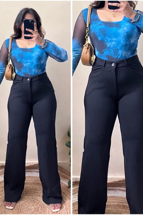 Black High Waisted Straight Fit Pant