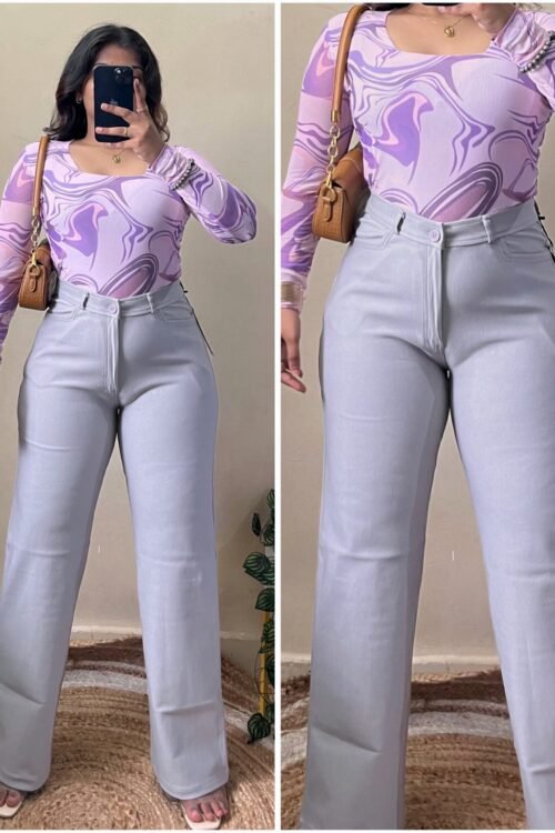 Grey High Waisted Straight Fit Pant