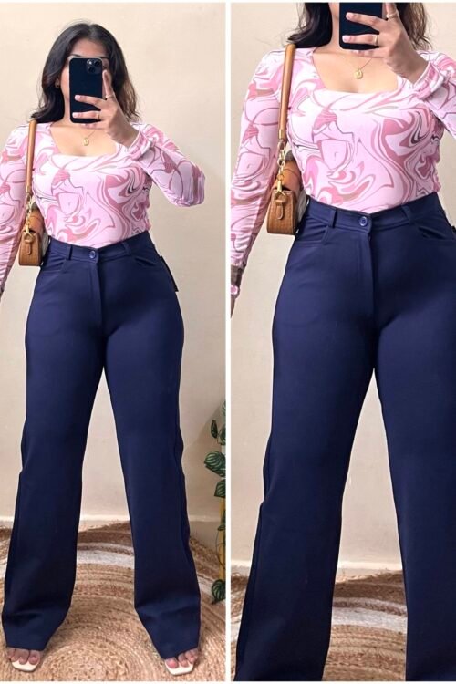 Navy Blue High Waisted Straight Fit Pants