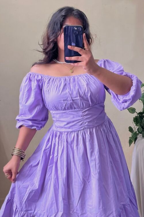 Lavender Waist Ruched Dress (Free Size : 32-40 Bust)