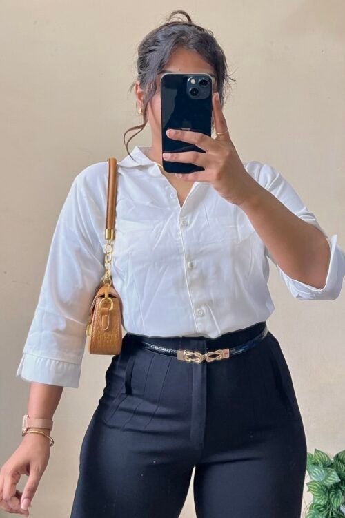 White Formal Short Sleeve Shirt (Size : 30-34 Bust)