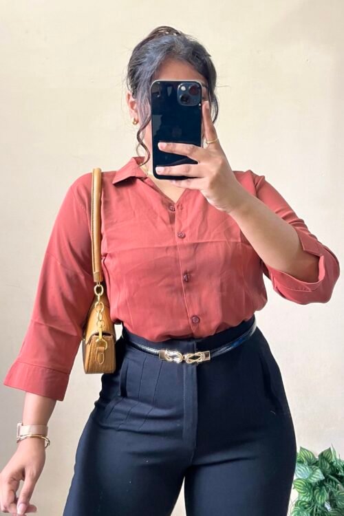 Rust Formal Short Sleeve Shirt (Size : 30-34 Bust)