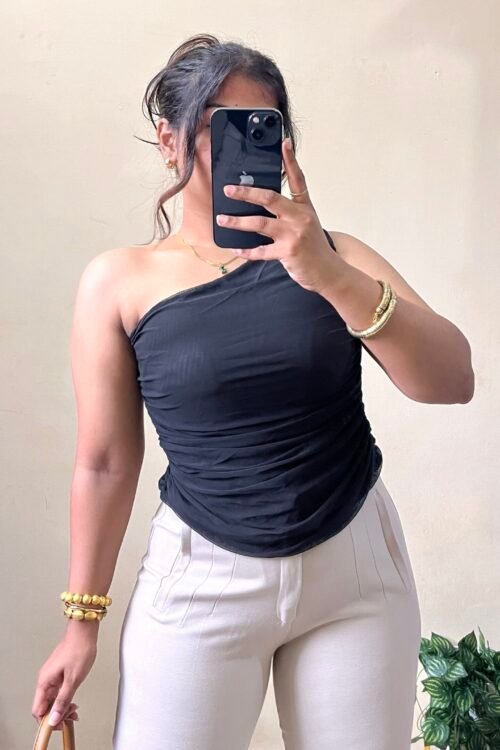 Black One Shoulder Mesh Top (Size : 30-34 Bust)