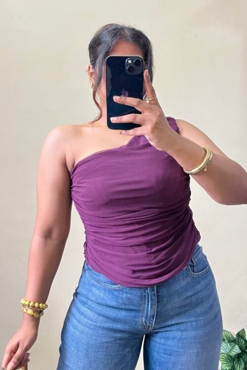 Violet One Shoulder Mesh Top (Size : 30-34 Bust)