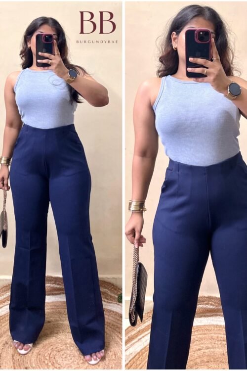 Navy Blue High Waist Flared Pant