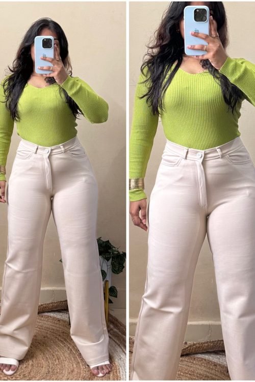 Beige High Waisted Straight fit Pant