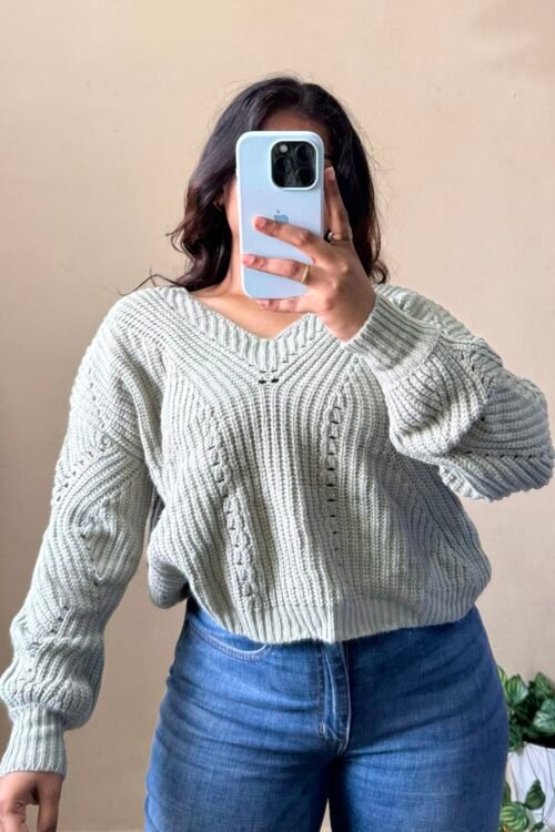 Sage Green Knit Pullover (Free Size : 34-38 Bust)