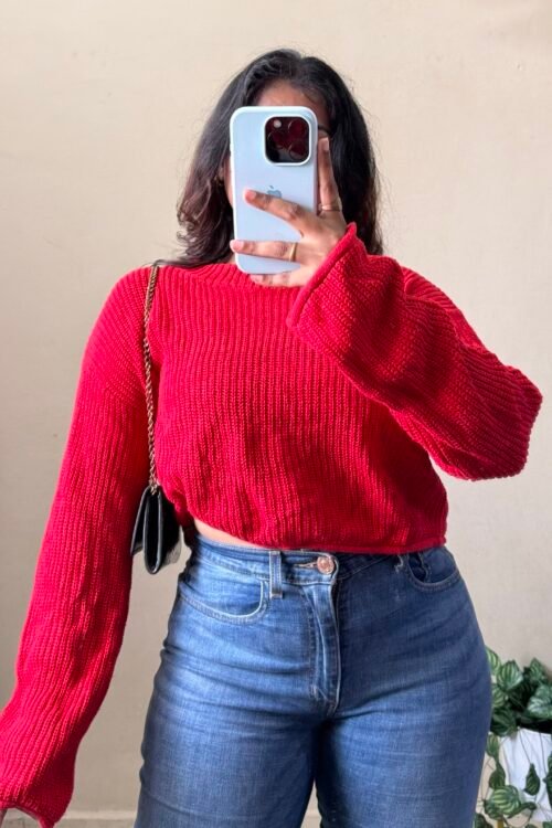 Red Knit Crop Pullover (Free Size : 30-36 Bust)