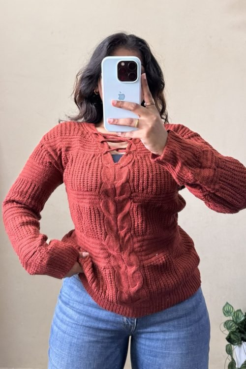 Maroon Cable Knit Pullover (Free Size : 30-34 Bust)