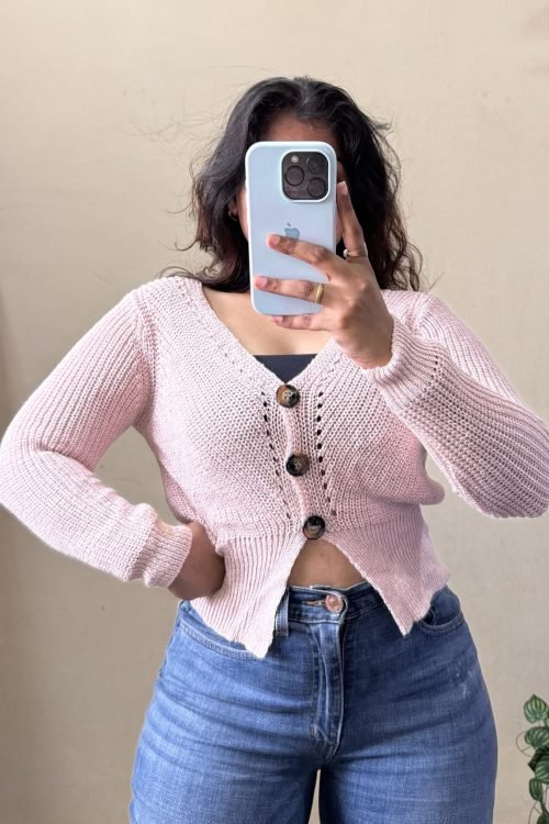 Pink Crochet Cardigan (Free Size : 34-38 Bust)