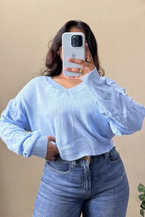 Baby Blue V Neck Pullover (Free Size : 30-36 Bust)